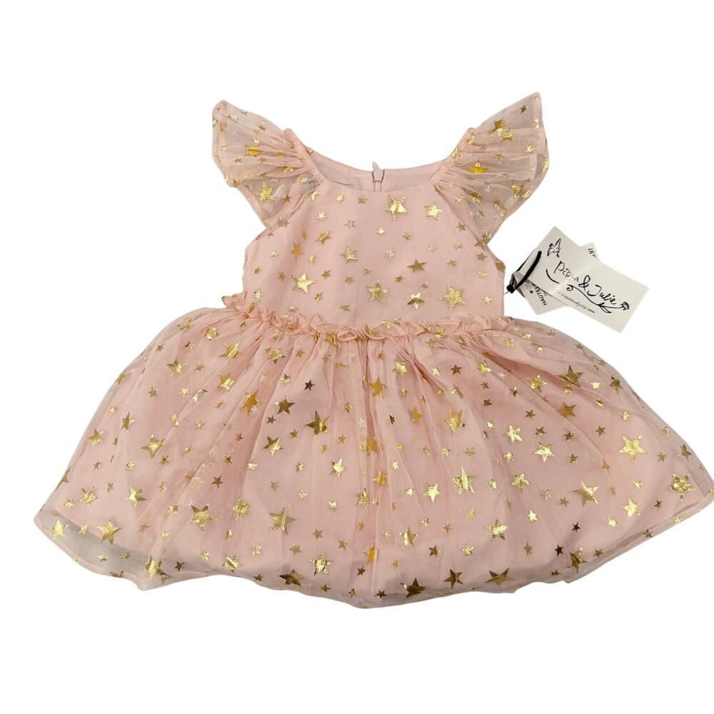 NWT HAUTELOOK Pippa & Julie Pink Gold Star Tulle Dress 12M (1443)